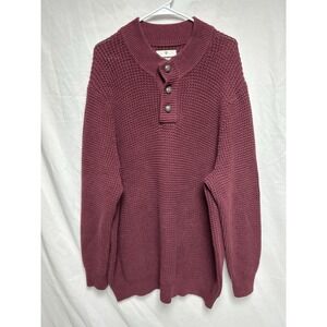 Oak Hill Chunky Knit Cotton Sweater, 3XL Burgundy, 3 Button Henley Pullover